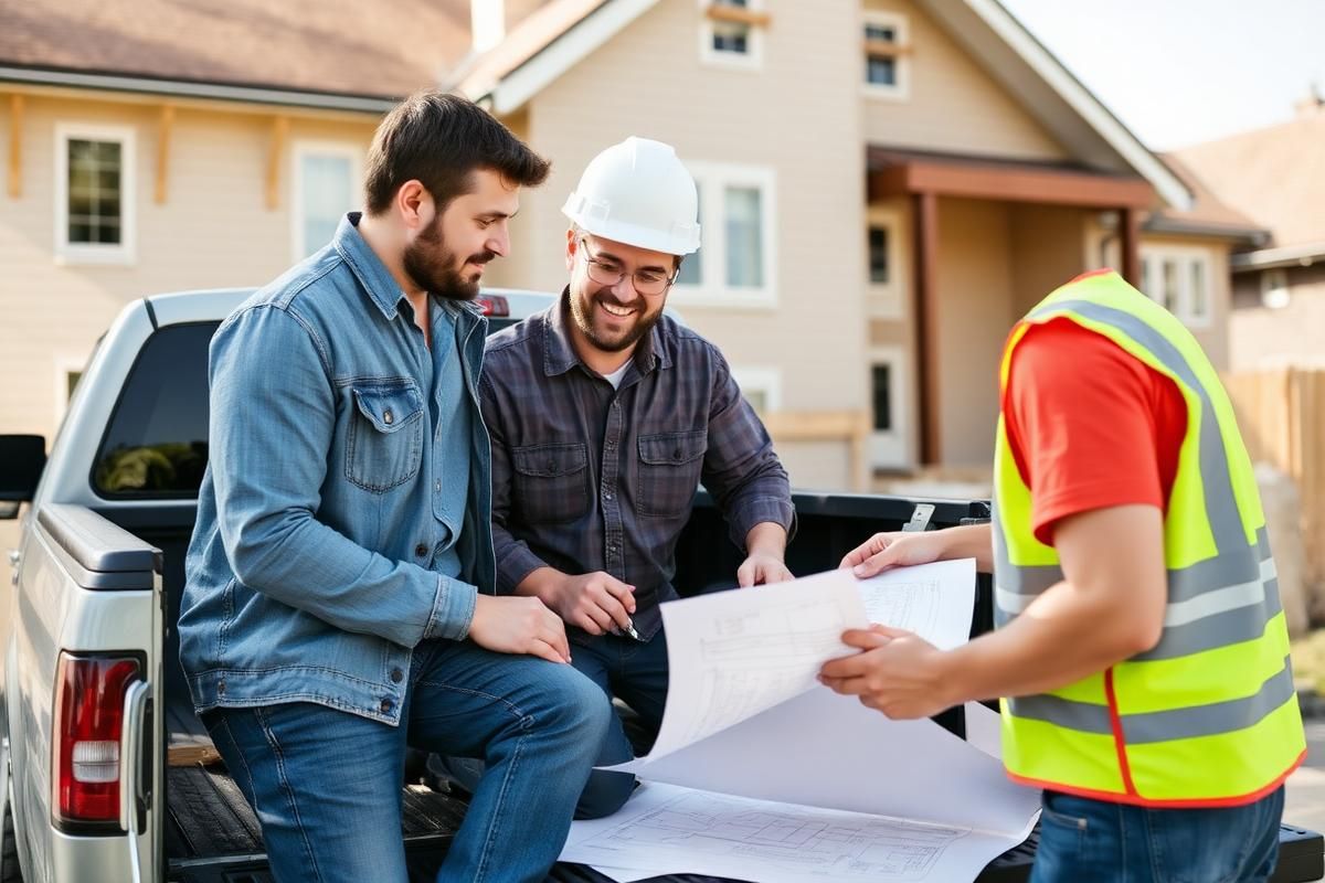 Solidcore crew reviewing plans at a job site